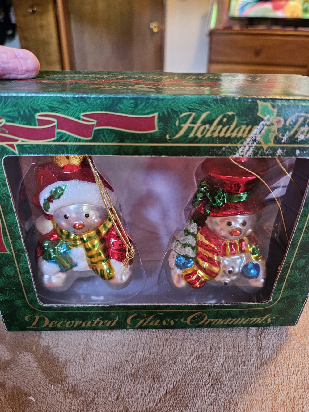 Holiday Decorated‎ Glass Snowman Ornaments - Red & Green (Glass)
